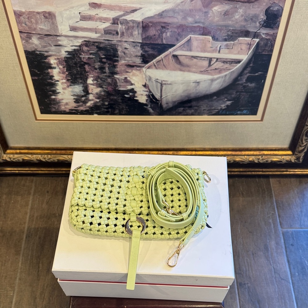 Stylish Lime Green Woven Crossbody Bag